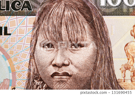 Embera people - a closeup portrait from Colombian money 131690455