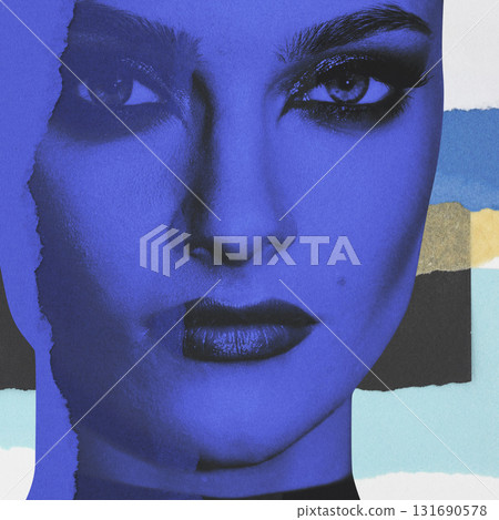 Fine art collage illustration of beautiful woman portrait 131690578