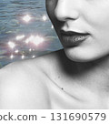 Beautiful woman silhouette and blue sea collage illustration 131690579