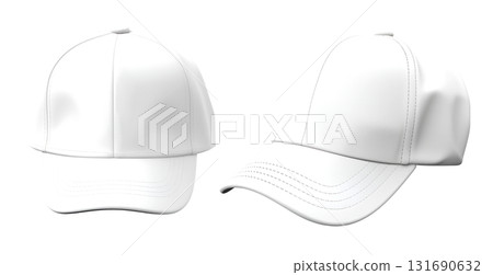 Set of white front and side view hat baseball cap on transparent background cutout, PNG file. Mockup template for artwork graphic design 131690632