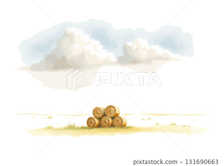 Watercolor vector illustration a haystack in a field. 131690663