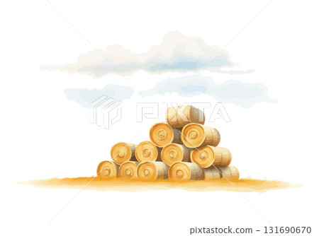 Watercolor vector illustration a haystack in a field. 131690670