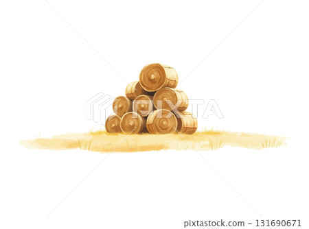 Watercolor vector illustration a haystack in a field. 131690671
