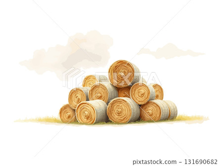 Watercolor vector illustration a haystack in a field. 131690682