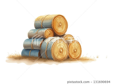 Watercolor vector illustration a haystack in a field. 131690694