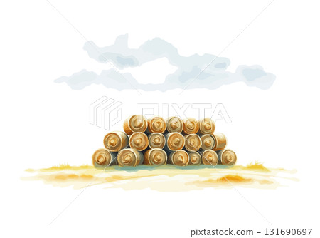 Watercolor vector illustration a haystack in a field. 131690697
