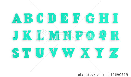 wooden letters of the English alphabet in green color on a white background wooden letters of the English alphabet in green color on a white background 131690769