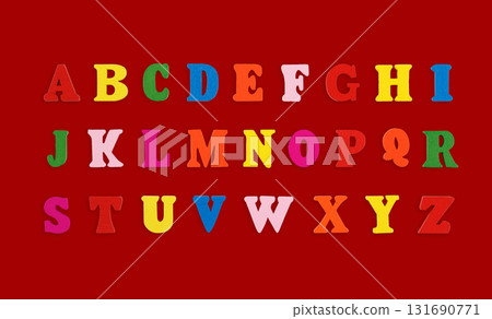 wooden letters of the English alphabet multi-colored on a red background 131690771