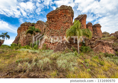 Sandstone rock formations and rugged landscape, Vila Velha State Park, Itaiacoca, Ponta Grosa Brazil. Sandstone rock formations and rugged landscape, Vila Velha State Park, Itaiacoca, Ponta Grosa Brazil. 131690970