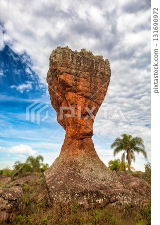 Sandstone rock formations Taca and rugged landscape, Vila Velha State Park, Itaiacoca, Ponta Grosa Brazil. Sandstone rock formations Taca and rugged landscape, Vila Velha State Park, Itaiacoca, Ponta Grosa Brazil. 131690972