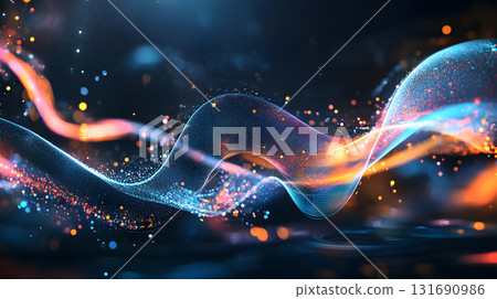Futuristic neon lines and geometric shapes over a dark background. 131690986