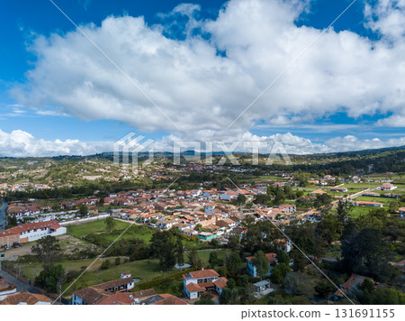 Panoramic aerial of Villa de Leyva, Boyaca, Colombia 131691155