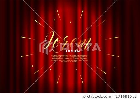 red stage curtain banner with golden confetti burst 131691512