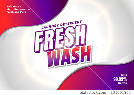 modern laundry detergent powder label for fresh wash 131691563