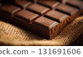 Close-up of a delicious dark chocolate bar dusted with cocoa powder. A close-up shot showcases a rich, dark chocolate bar, partially dusted with cocoa powder This is AI-generated item 131691606