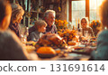 Family gathered for Thanksgiving celebration.This is AI-generated item 131691614