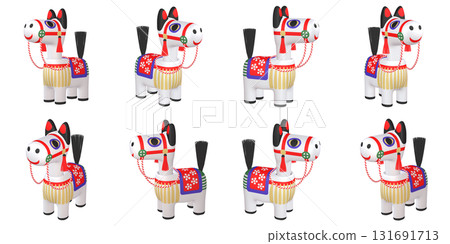 Illustration material of the zodiac: Year of the Horse, Horse bobblehead doll (1) Set of eight cut pieces 131691713