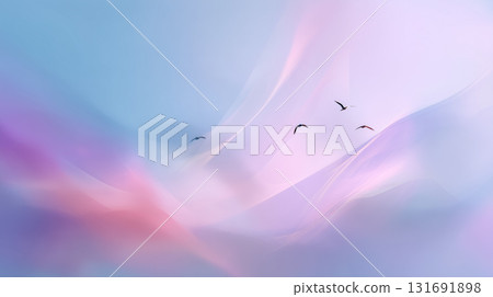 淡淡的天空和飛翔的鳥兒構成夢幻般的抽象背景 | 散發溫柔與自由氣息的柔和漸變 131691898