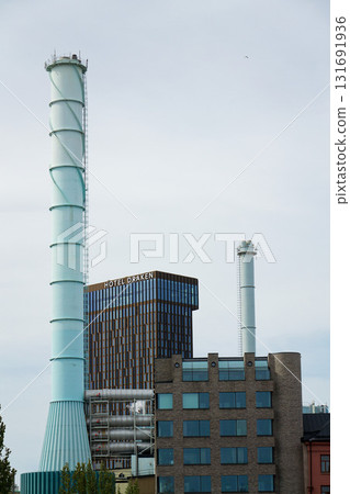 Roselundverket combined heat and power powerplant on bank of Gota river next to Alvstaden development construction site on May 14, 2025 in Gothenburg, Sweden. 131691936