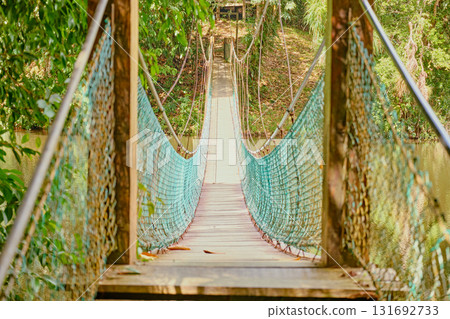 Sepilok, Sabah, Malaysia - Jan 2025: Forest canopy Sky Walk at the Rainforest Discovery Centre in Sepilok. Sepilok, Sabah, Malaysia - Jan 2025: Forest canopy Sky Walk at the Rainforest Discovery Centre in Sepilok. 131692733
