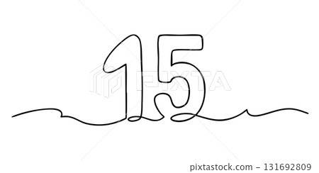 Minimal continuous line drawing of number 15 131692809
