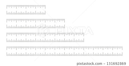 Ruler scale, measuring chart with 4, 6, 8, 12 inches set. Length measurement with 4 inches, distance with 6 inches, math with 8 inches and height with 12 inches. Template of sewing tool.  131692869