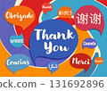 Multilingual Thank You Message in Colorful Speech Bubbles Representing Global Communication 131692896