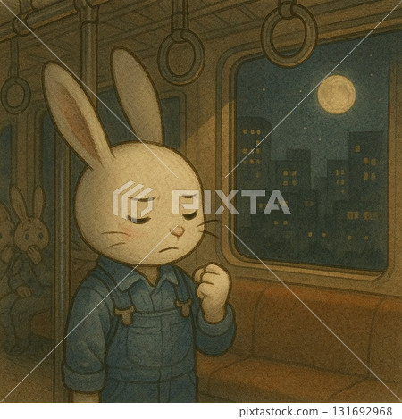 Thinking rabbit on the way home from work Illustration Generative AI 131692968