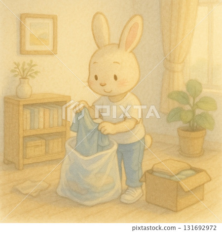 Bunny decluttering - Pastel drawing - Generative AI 131692972