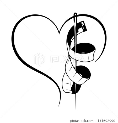 Sewing needle, sewing tape and heart symbol 131692990