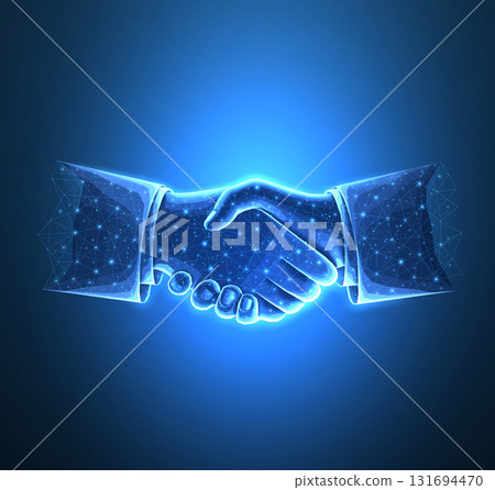 Abstract handshake on blue vector illustration or background 131694470