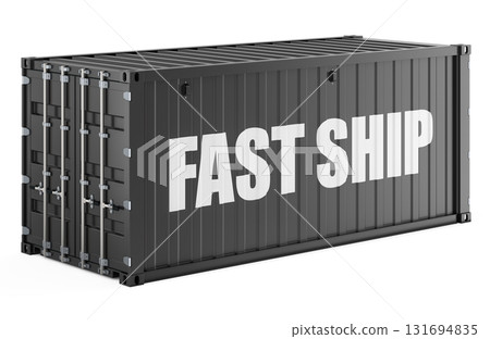 Fast Ship concept with shipping container. 3D rendering Fast Ship concept with shipping container. 3D rendering 131694835