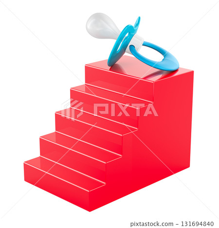 Pacifier on red steps, preparing for baby birth or adoption concept. 3D rendering 131694840