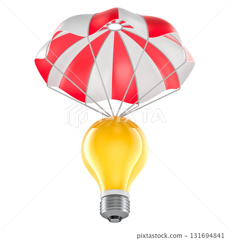Parachute with yellow light bulb. 3D rendering 131694841