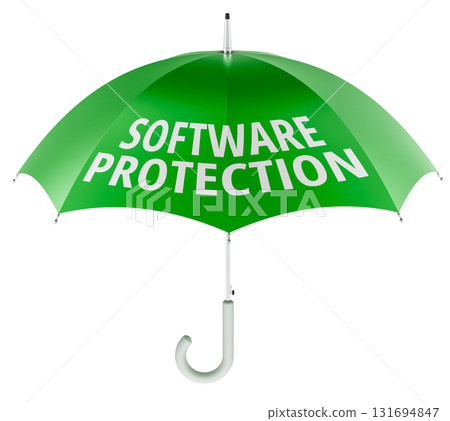 Software Protection concept with green umbrella. 3D rendering 131694847