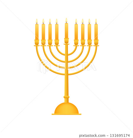 Hanukkah menorah showing nine lit candles celebrating Jewish holiday 131695174
