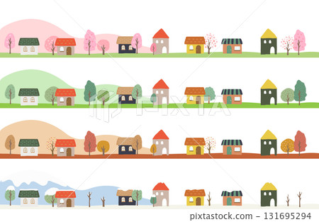 Four Seasons Townscape Set / Spring, Summer, Autumn, Winter Landscape Illustrations 131695294
