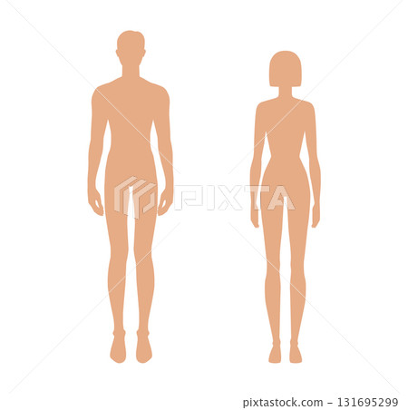 Male and Female body silhouettes Tan beige skin color diversity shades front view vector set. Inclusive beauty human 131695299