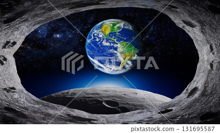 從月球洞穴看到的地球插圖 131695587