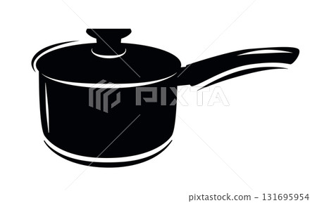 Cooking pot icon vector flat cartoon and line outline stroke simple graphic illustration, kitchen pot saucepan pictogram sign 131695954