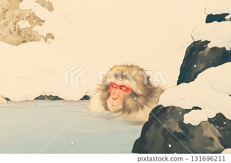 Japanese monkeys in hot springs 131696211