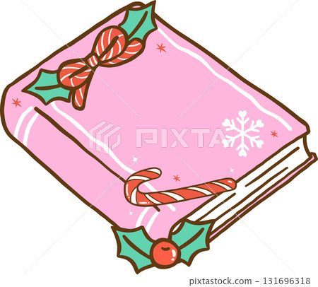 Gingham Preppy Christmas Bookish Reading, Christmas Book with Candy Cane and Holly Illustration Cartoon Hand Drawn 131696318