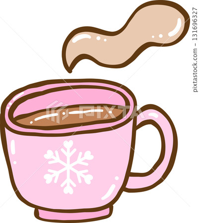 Gingham Preppy Christmas Bookish Reading, Pink Mug with Hot Drink and Snowflake Cartoon Hand Drawn 131696327