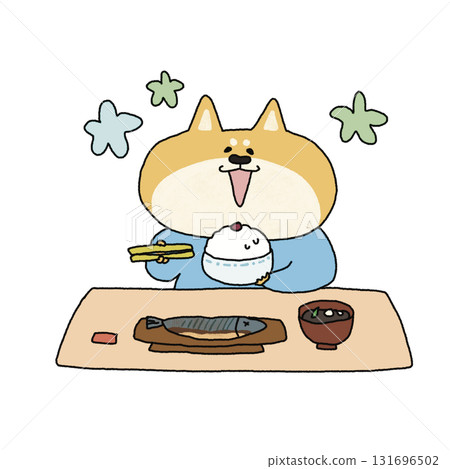 Illustration of a dog eating breakfast | Children's food education teaching materials, lifestyle habits, picture book material 131696502