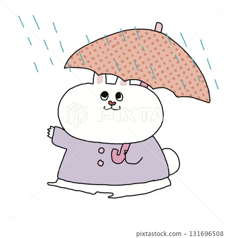 穿著雨衣的兔子在雨天散步 | 可愛的兒童動物插畫 穿著雨衣的兔子在雨天散步 | 可愛的兒童動物插畫 131696508