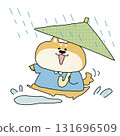 下雨天，小狗在水坑裡精力充沛地玩耍 | 可愛的兒童插圖 131696509
