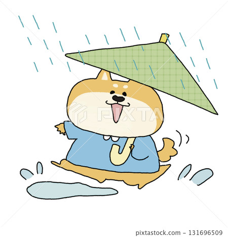 A puppy playing energetically in a puddle on a rainy day | Cute illustrations for children A puppy playing energetically in a puddle on a rainy day | Cute illustrations for children 131696509