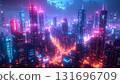 Futuristic AI city glowing digital space illustration 131696709