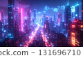 Futuristic AI city glowing digital space illustration 131696710
