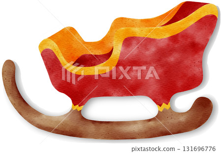 Christmas Illustration Santa's Sleigh with Roller Skates Deer Ear Scarf and Decorative Bow PNG Graph 131696776